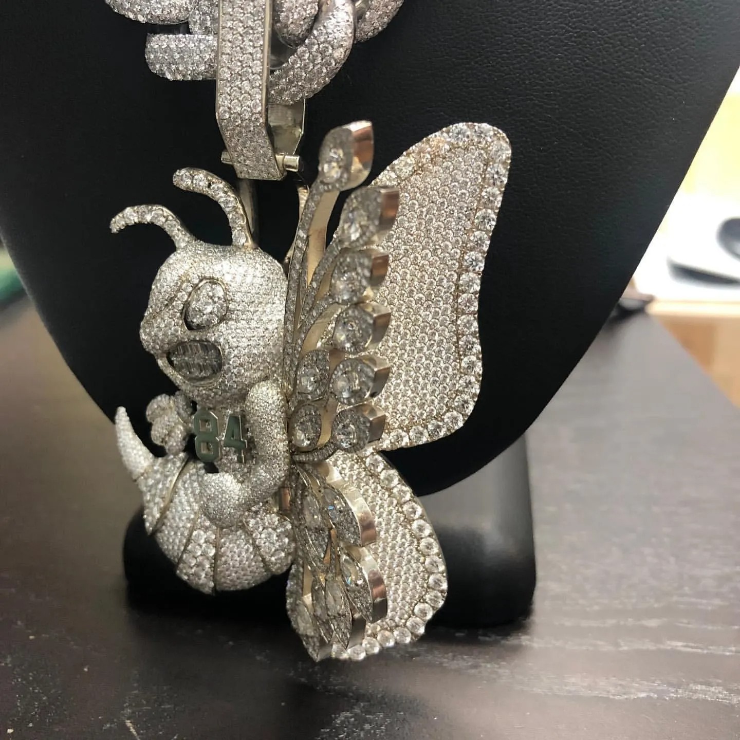 Men’s 14K White Gold Plated Silver Real Moissanite Customize Bee Pendant
