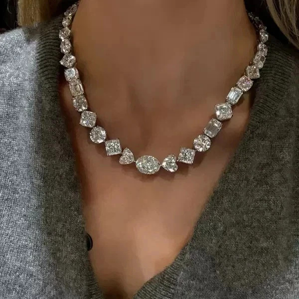 150Ctw Multi-Cut Moissanit Diamond Necklace 14K White Gold Plated 18 inch