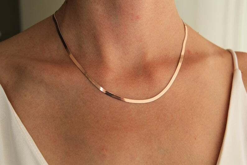 Designer Inspired 18K Yellow Gold Filled 2mm Thin Herringbone Chain Necklace Z14