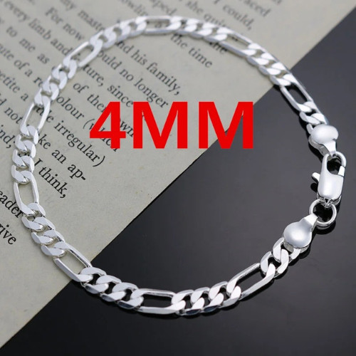 925 Sterling Silver 4MM Chain Bracelet Necklace for Men Women Wedding Gifts