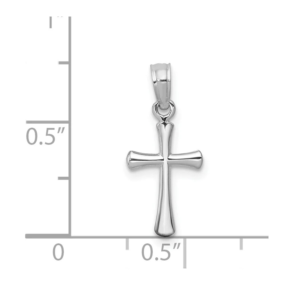 10K / 14K White Gold Polished Beveled Cross W/ Round Tips Charm