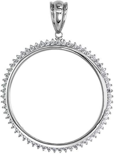 Sterling Silver Cubic Zirconia Silver Dollar Bezel CZ Halo 38 mm Mexican Olympic
