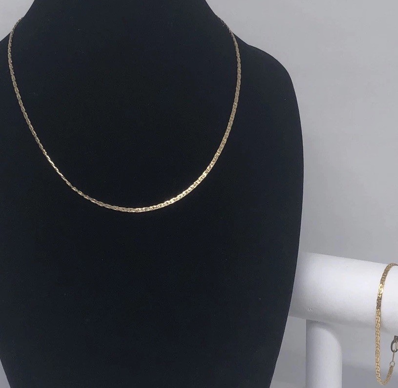 14k Gold Plate Chain Necklace And Bracelet 18 Inch