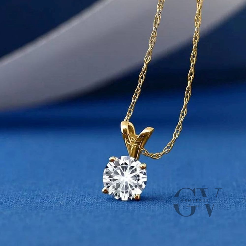 Moissanite Solitaire Wedding Pendant Solid 14K Yellow Gold 1.50 Carat Round Cut
