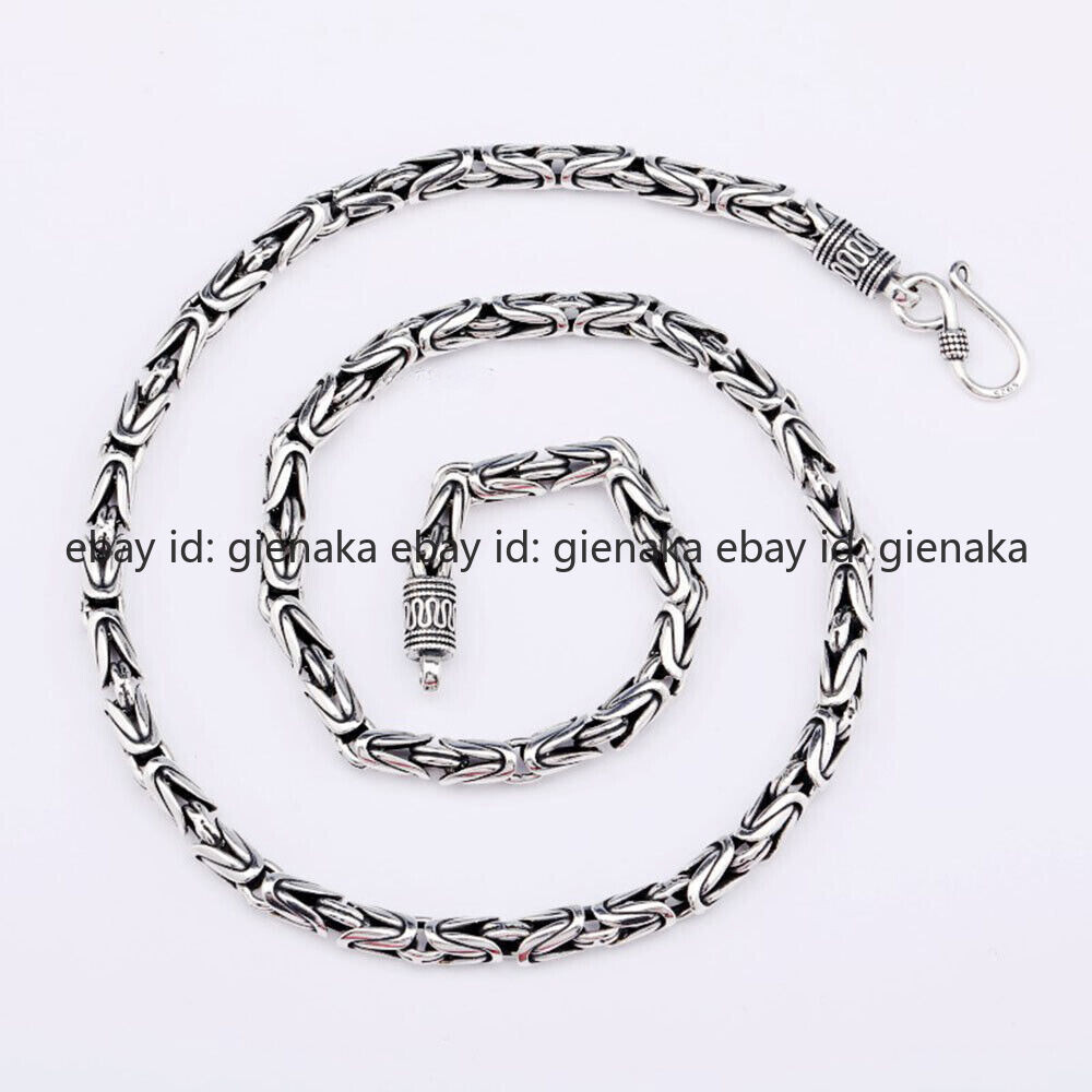 Pure S925 Sterling Silver Chain Men Women 4-7mm Byzantine Link Necklace 18-30in