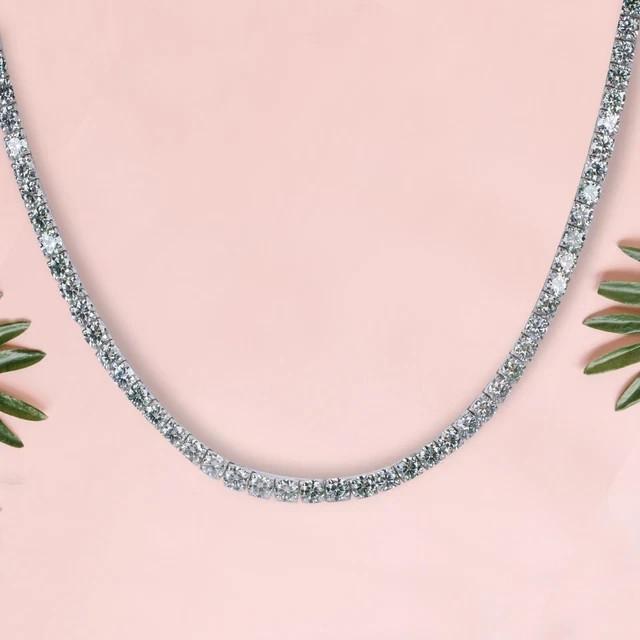 49 Ct 5mm Diamond Ice Blue Diamond Necklace, 20 Inches 14k White Gold Plated