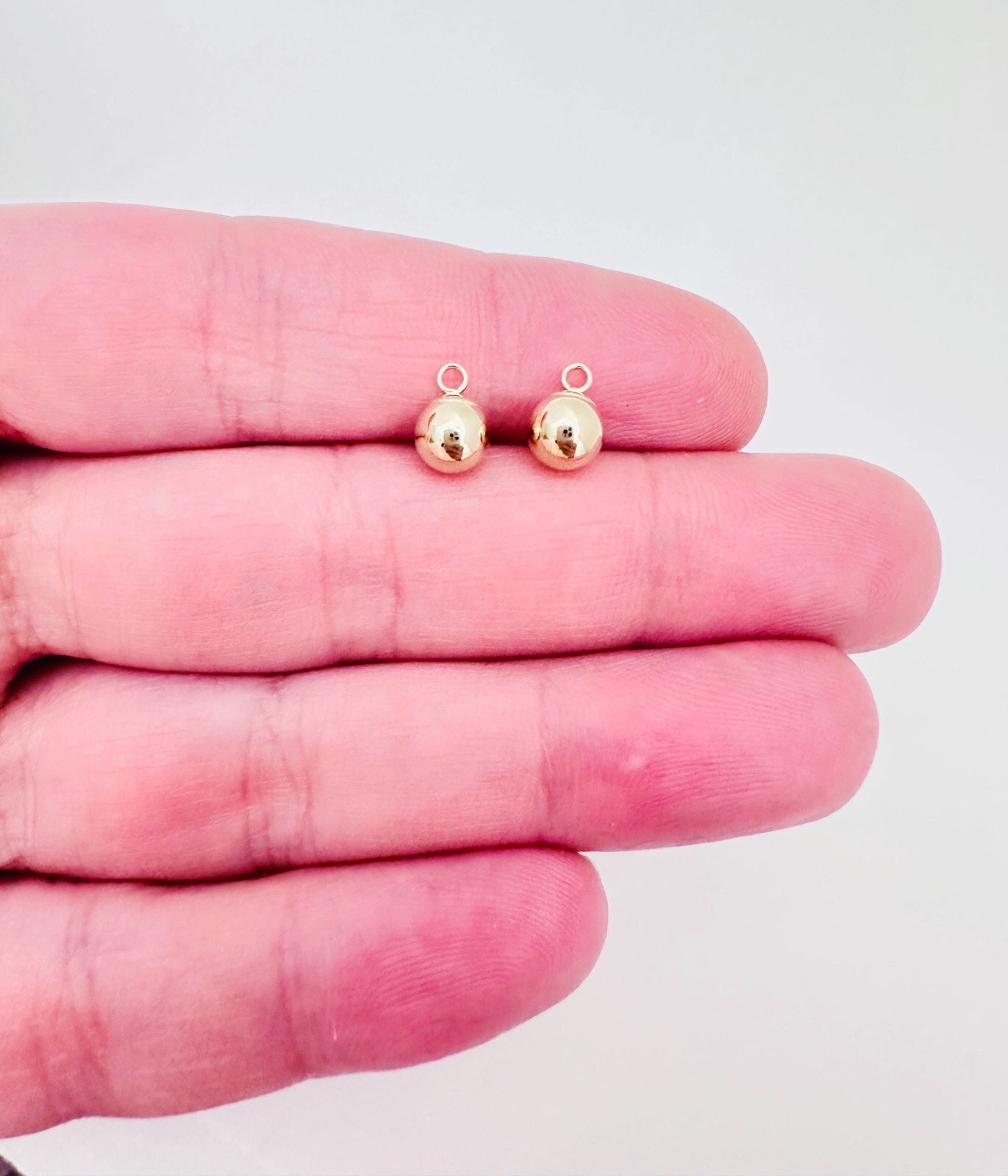 SET of 2 – 14K Solid Yellow Gold 6mm Ball Bead Mini Charms Drop Dangles 6×8.6mm