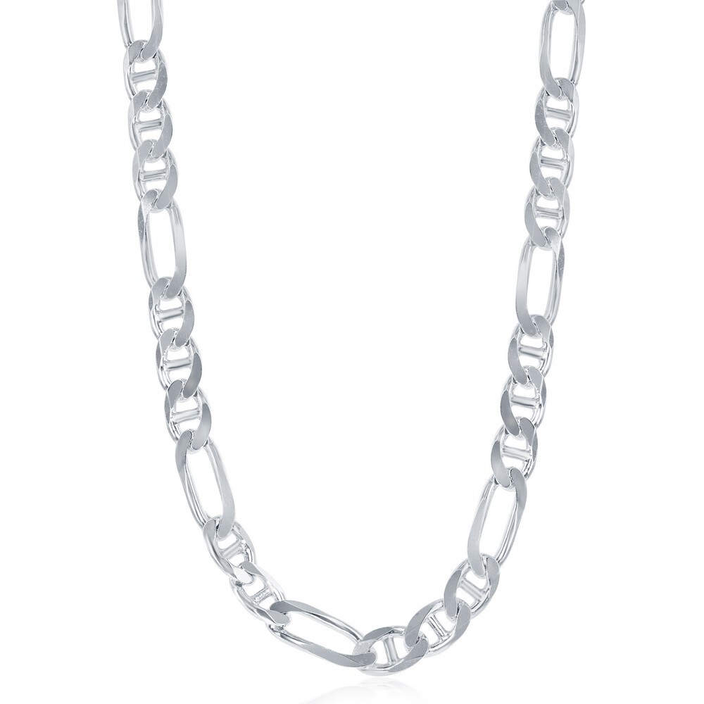 Sterling Silver 7.3mm Figaro Mariner Chain – Rhodium Plated