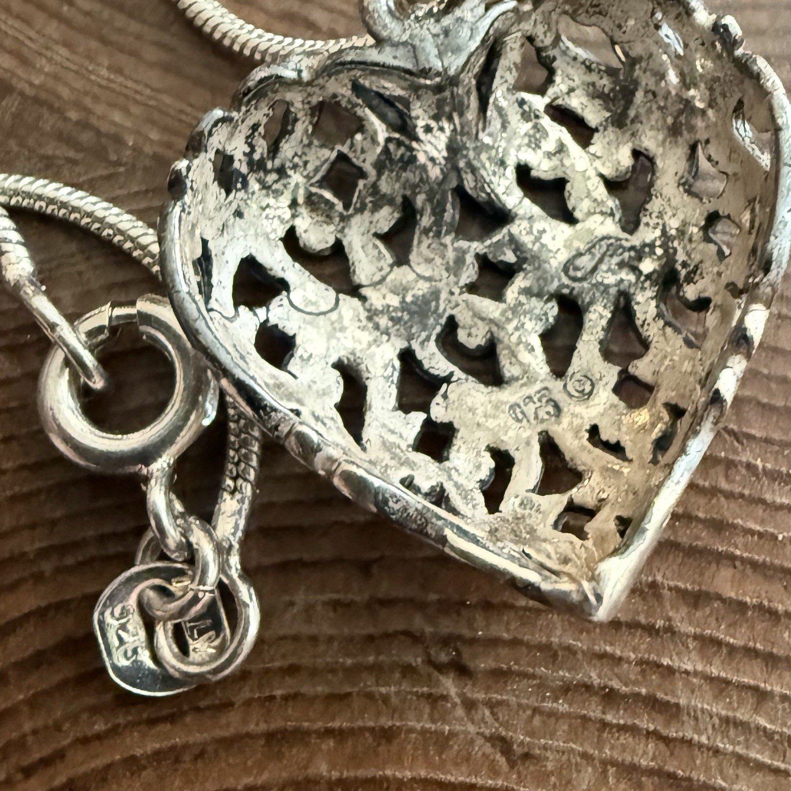 925 Sterling Silver Filigree Heart Pendant with 18” Snake Chain Necklace 925
