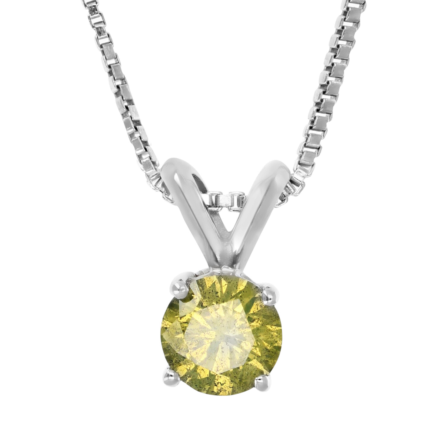 Round Yellow Diamond Solitaire Pendant Necklace in 14K White Gold