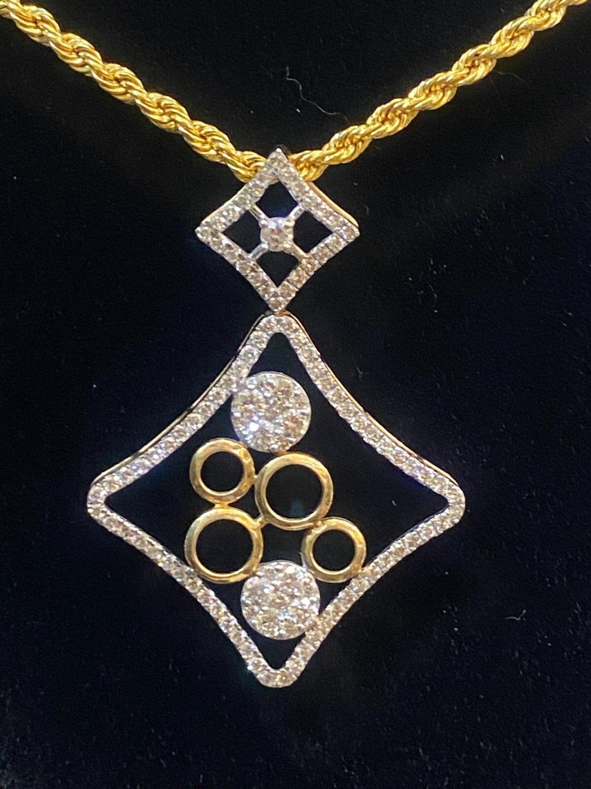 Pave 1.22 Cts Round Brilliant Cut Natural Diamonds Pendant In Fine 14K Rose Gold