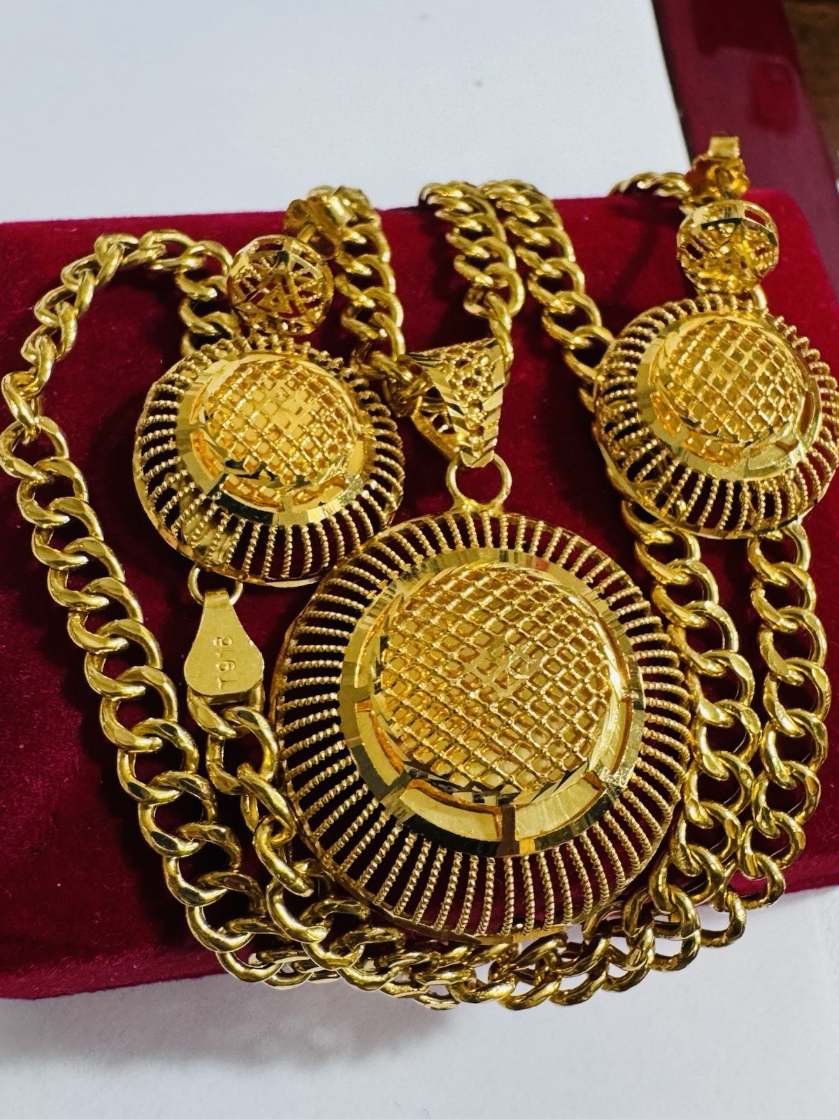 22K 916 Real Gold 18”/18.5” long Round Earring Set Necklace 21.24g 5.5mm WOMENS