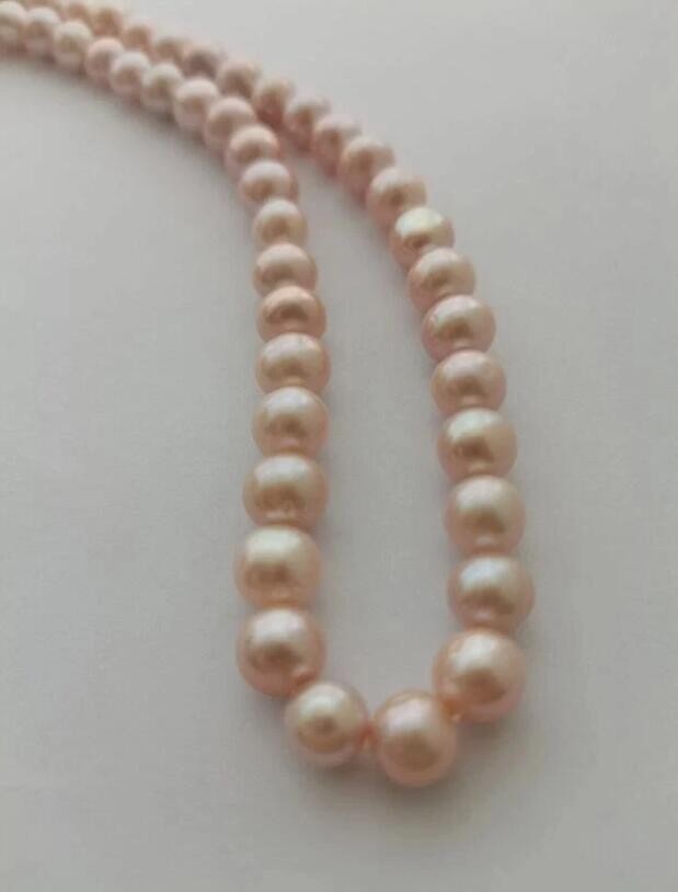Authentic photo AAAA Akoya 8mm pink pearl 14K gold clasp 18 in necklace