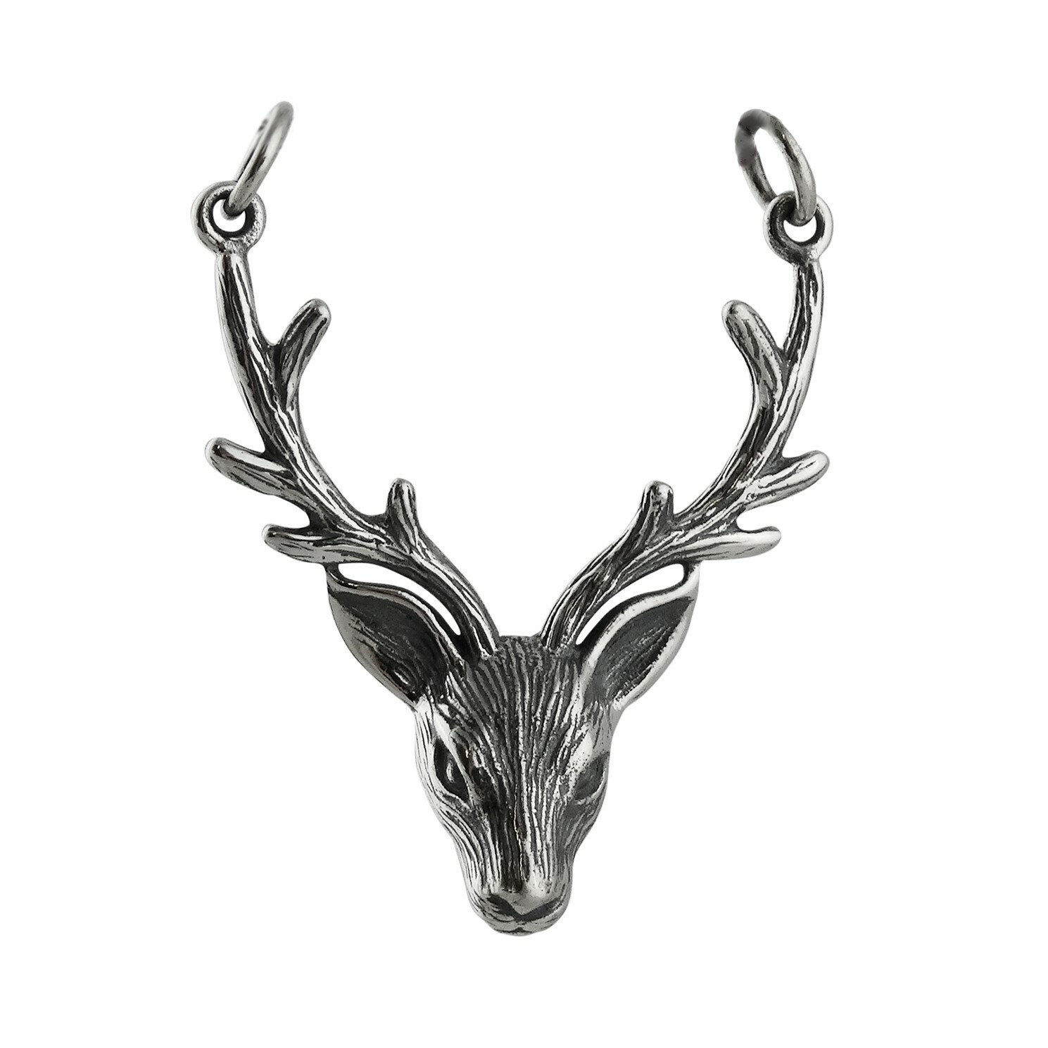 3D Stag Head Antler Pendant – 925 Sterling Silver – NEW Male Deer Elk Hunting