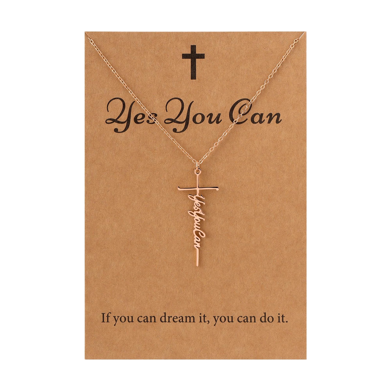 Yes You Can Necklace for Women – Rose Gold Plated Faith Warrior Bestie Grace Hop