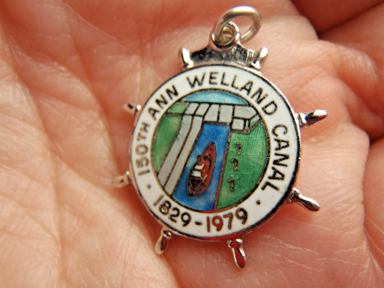 Welland Canal 150th Anniversary Sterling Silver Enamel Charm from 1979 Free Ship
