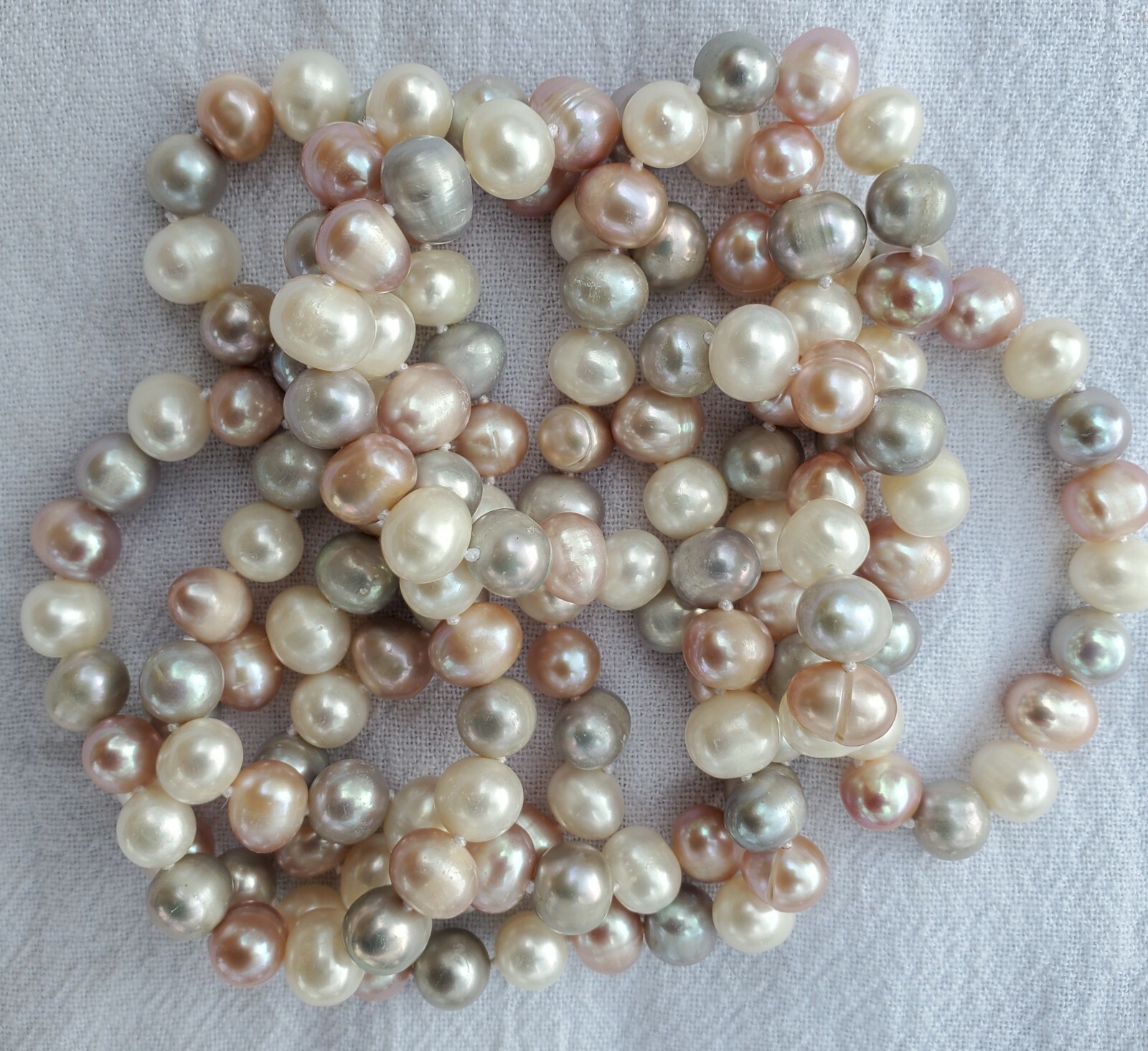 48″ Gray, Pink and Cream Color Freshwater Cultured Pearl Necklace 8-9mm
