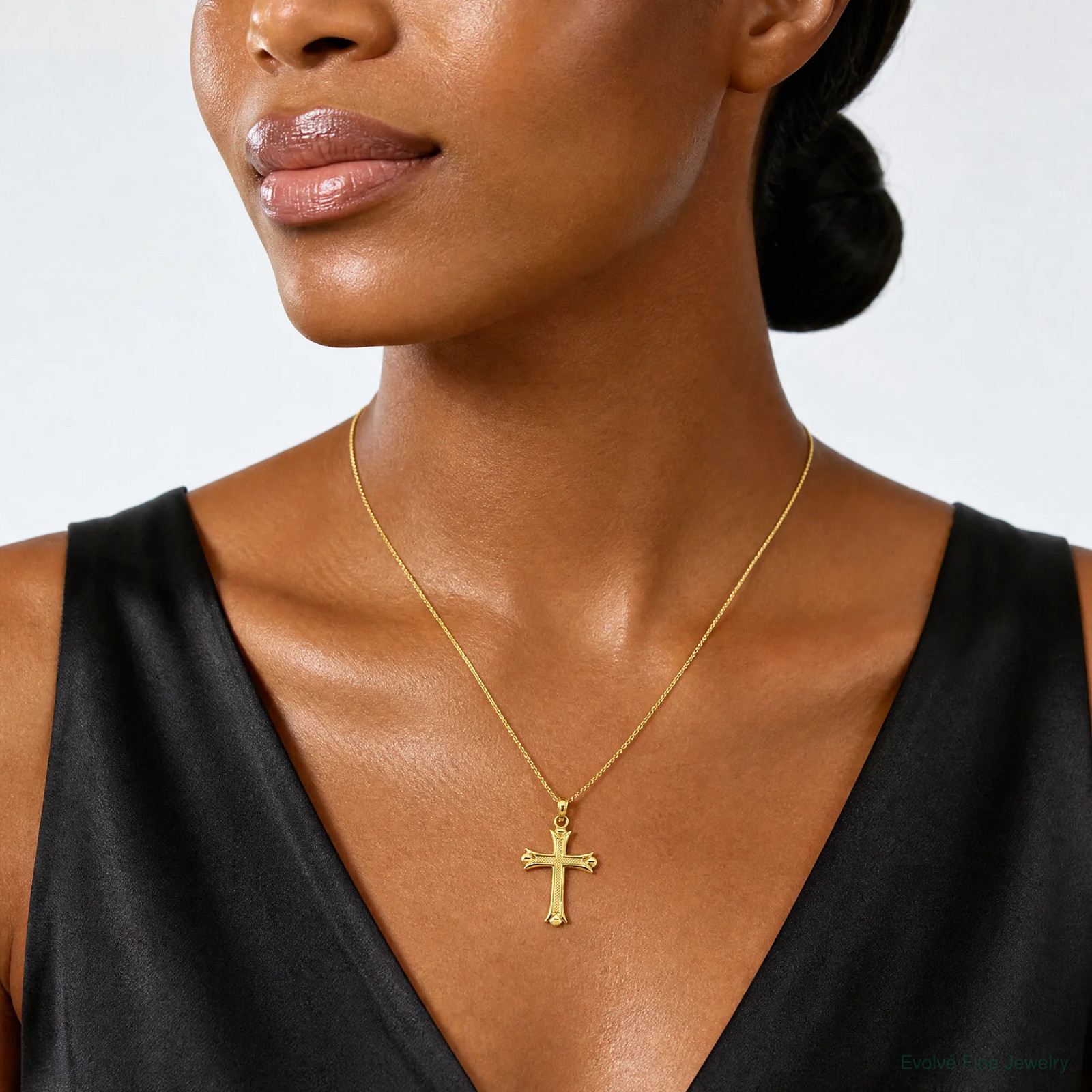 10K / 14K Yellow Gold Fleur De Lis Cross Pendant