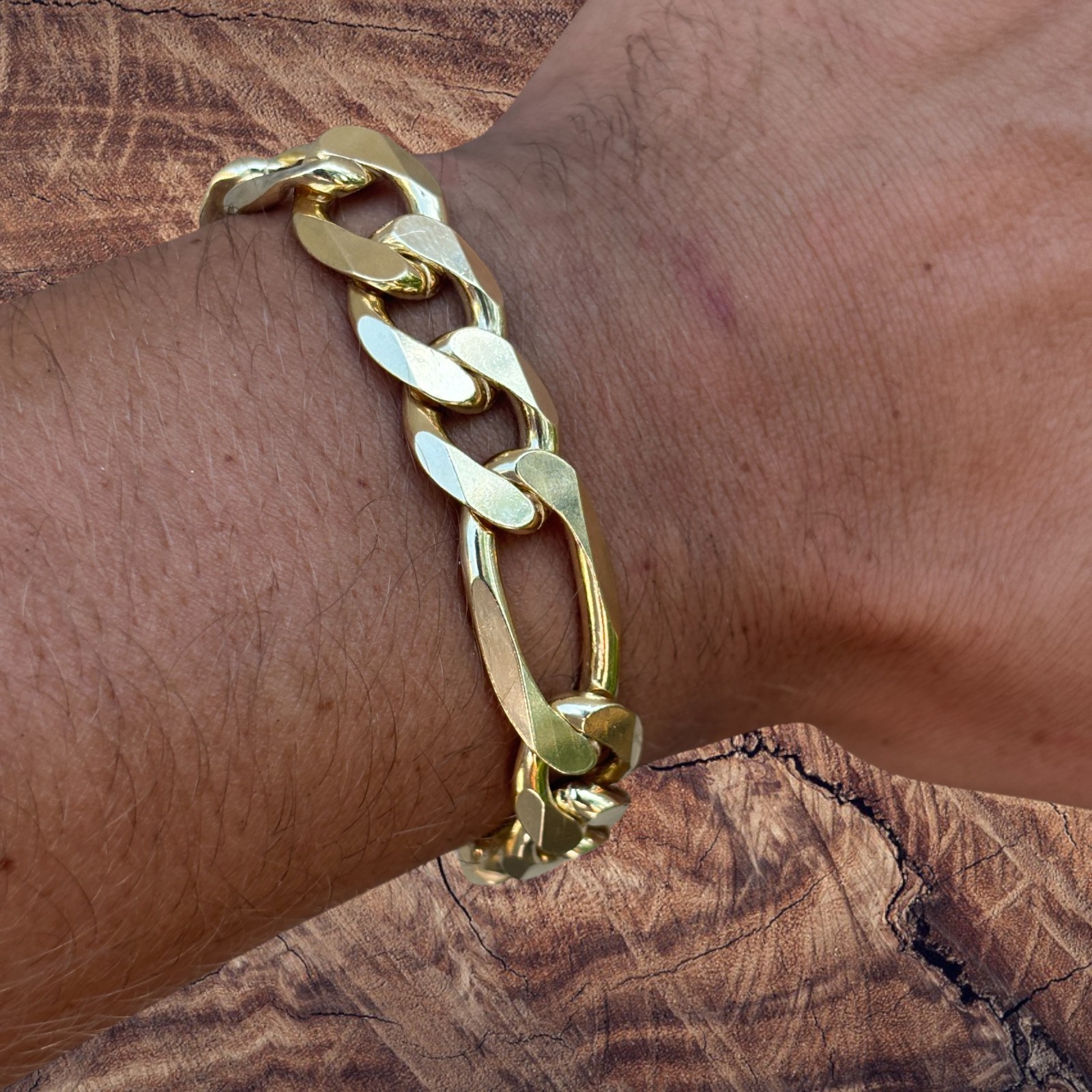 13mm Figaro Bracelet – 925 Sterling Silver or 14k Gold Vermeil Made in Italy