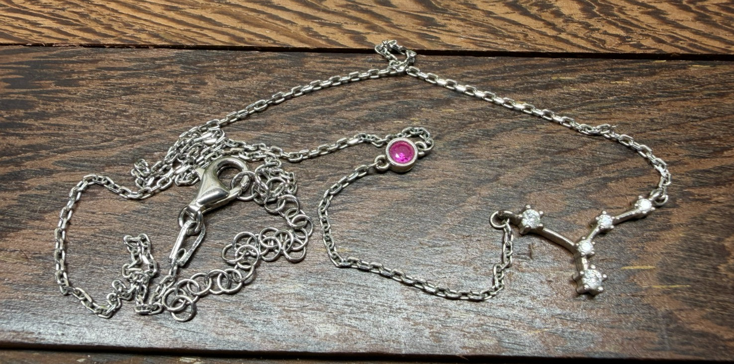 Classic Dainty 1980 Vintage 925 Sterling Silver Gemstone Necklace 14″ Chain 2g