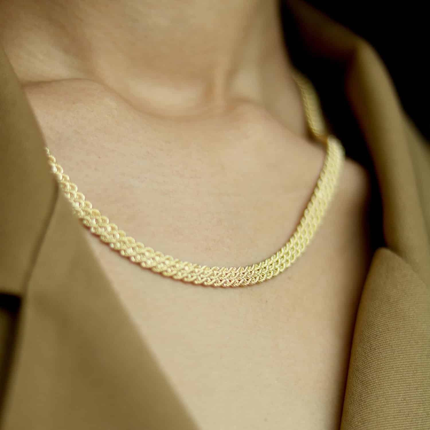 14K Yellow Gold 3-Row 6mm Flat Rope Chain (Hollow) 18″
