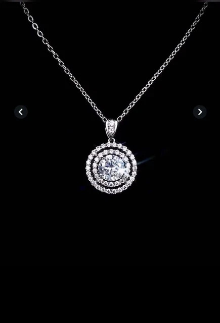 2Ct Round Lab Created Diamond Double Halo Pendant Necklace 14K White Gold Plated