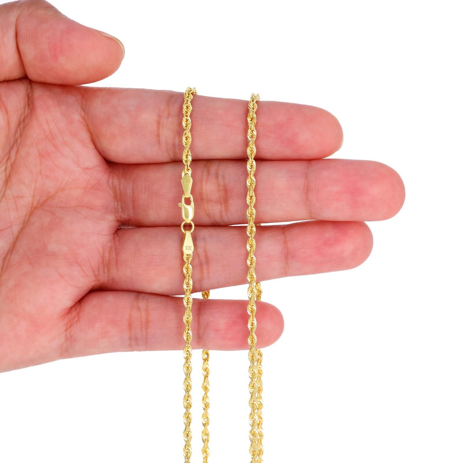 10K Yellow Gold 1mm-4mm Light Diamond Cut Rope Chain Necklace Men Women 16″- 30″