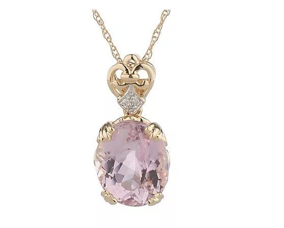 5.20 ct Oval Kunzite & Diamond Accent Pendant with Chain, 14K