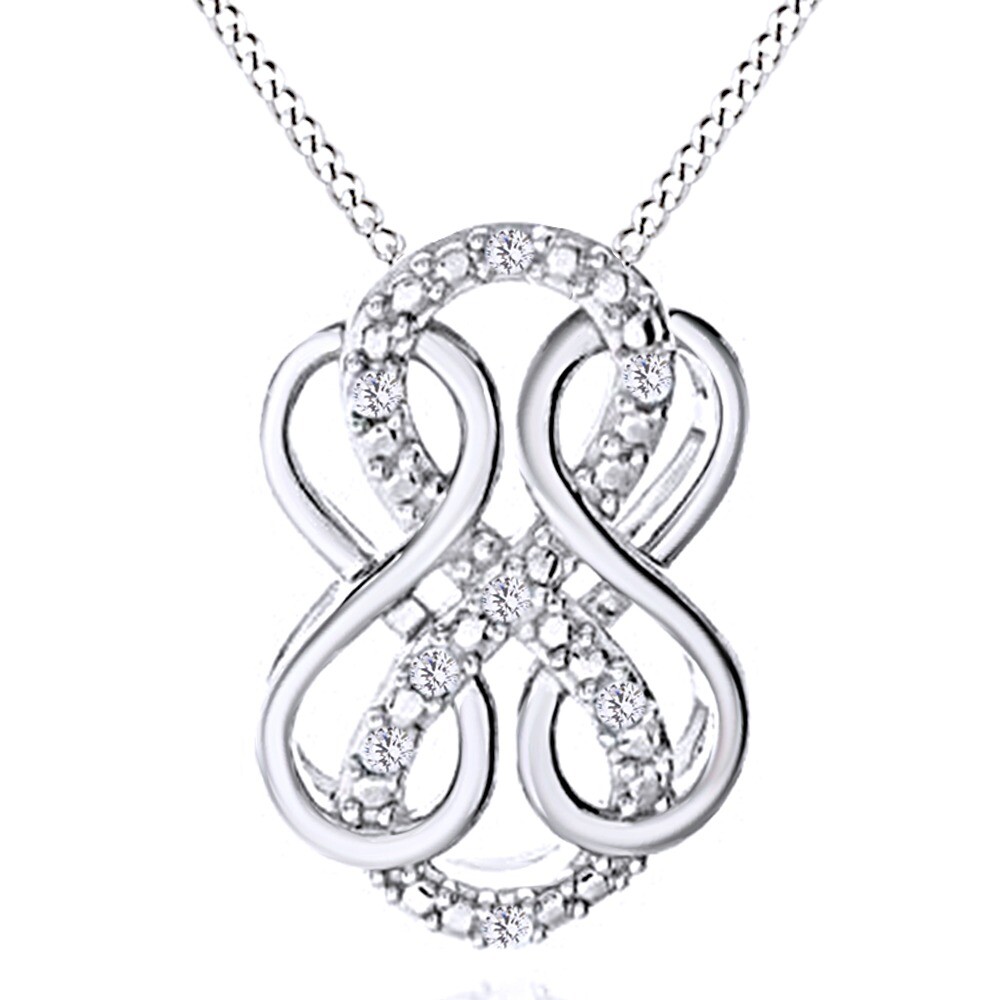 Infinity Pendant Necklace Natural Diamond 14K White Gold Plated 1/10 Ct