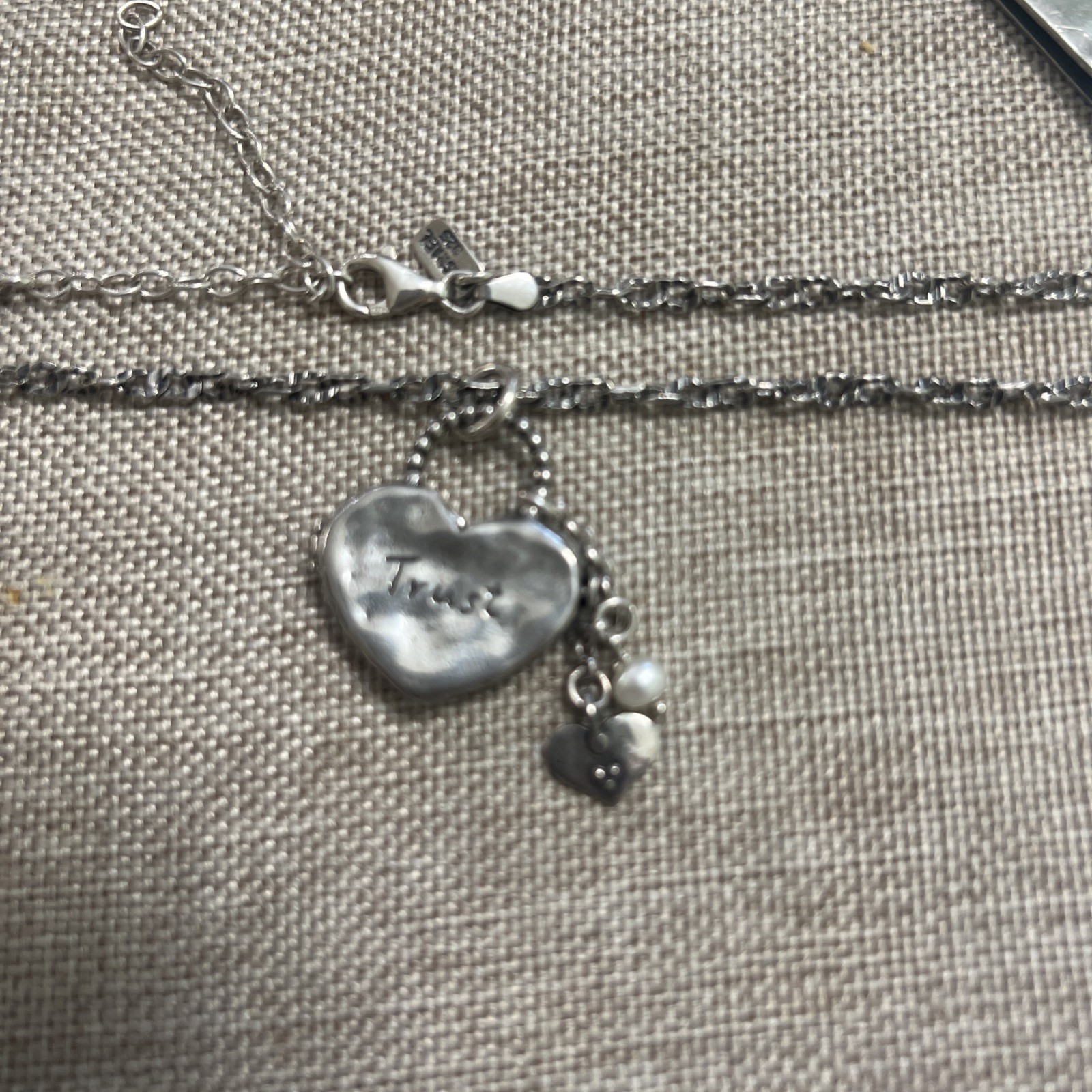 Passage to Israel Sterling Silver 925 Heart Pearl Pendant 21”-22” Necklace