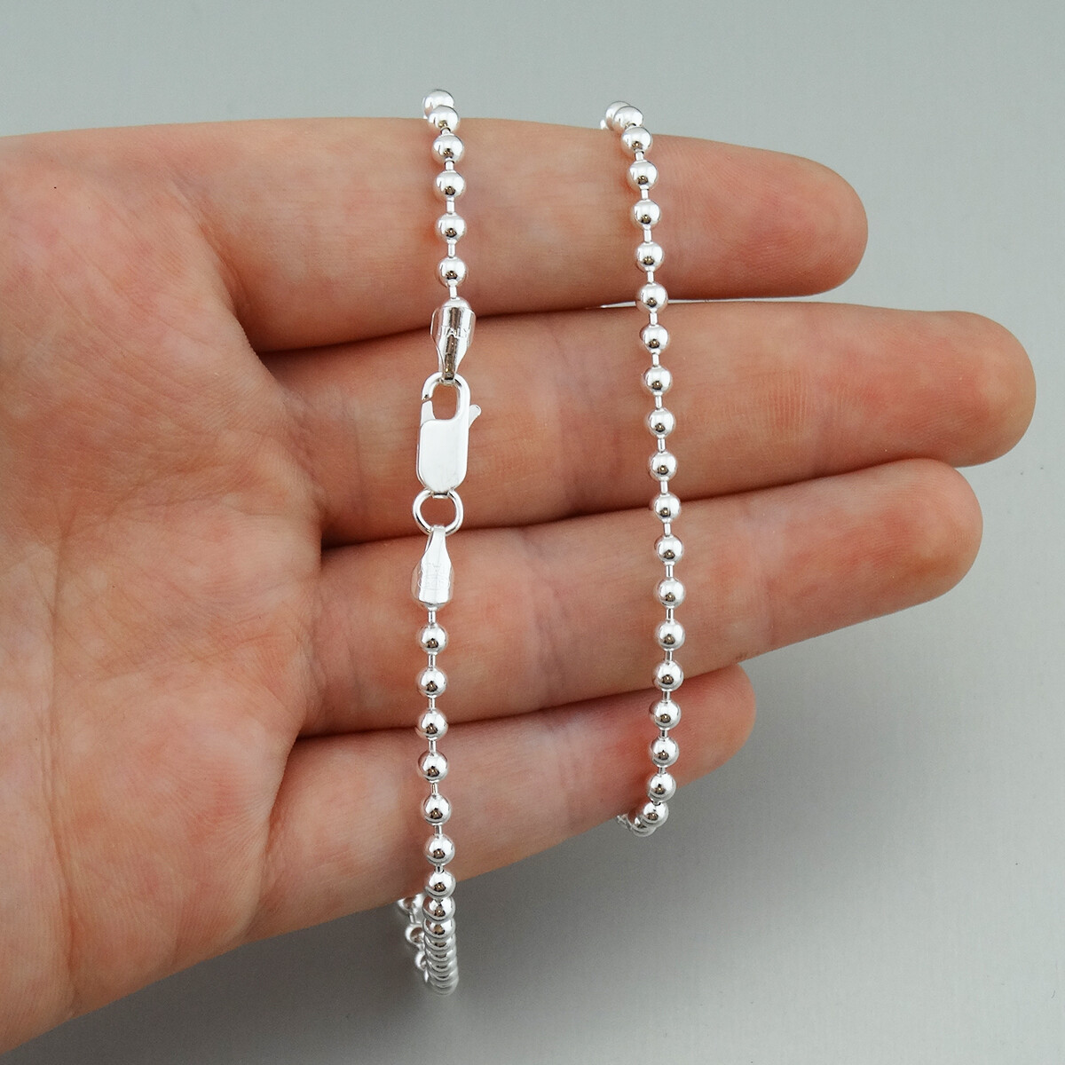 2.1mm Ball Bead Chain Necklace 925 Sterling Silver 16″ – 30″ Lobster Polished