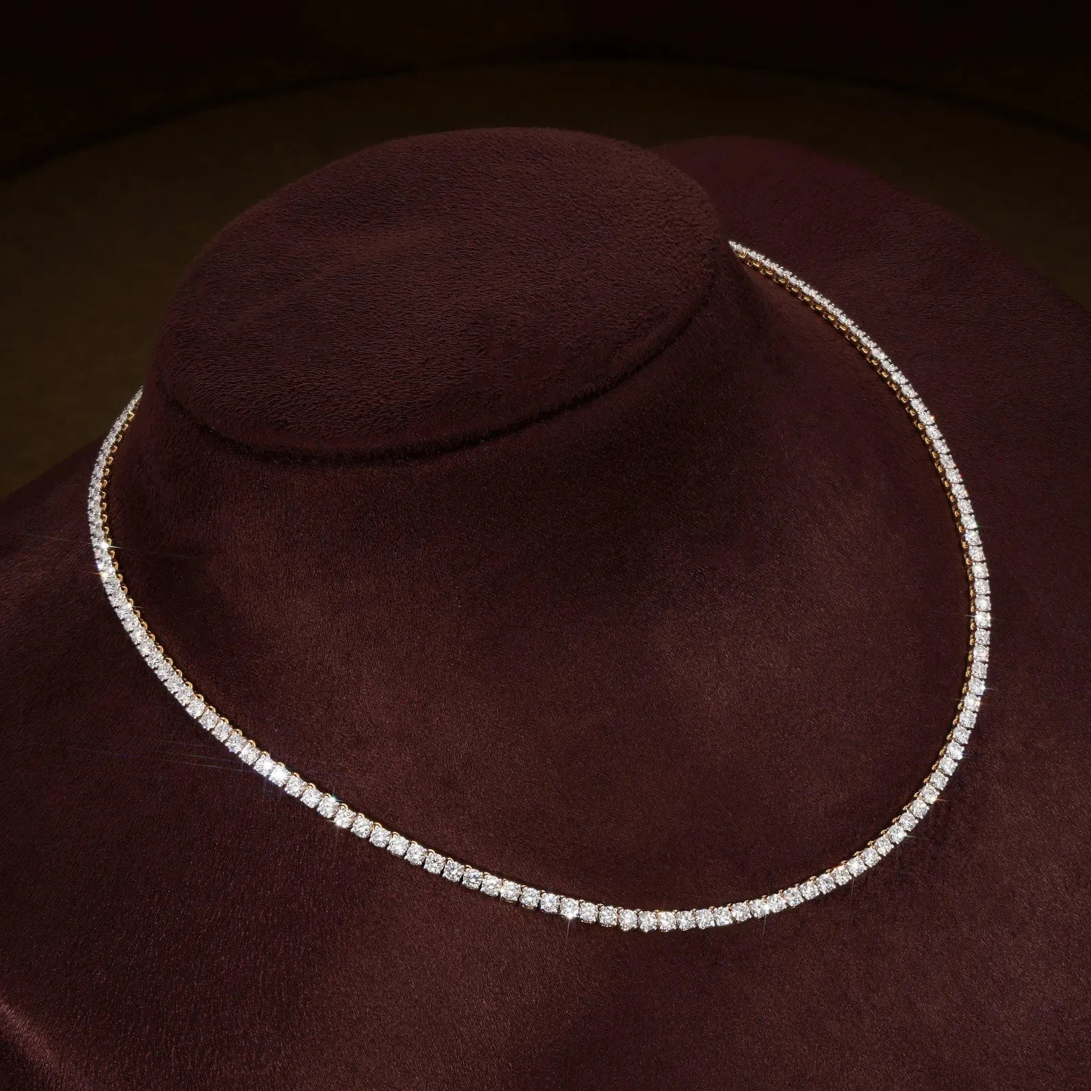 15Ct Lab Grown Diamond Tennis Necklace 3mm Round G-VS 10K Yellow Gold 22 Inch
