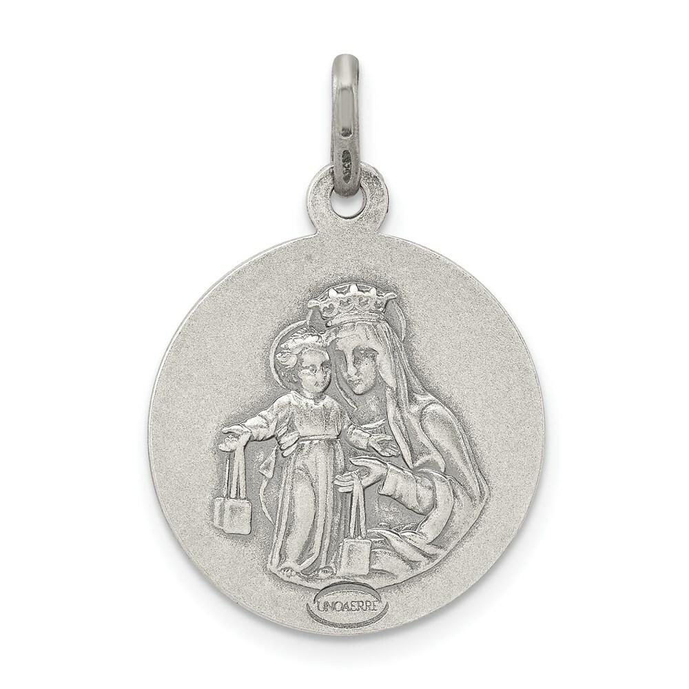 Sterling Silver Sacred Heart of Jesus Round Medal Charm Pendant 1.22 Inch