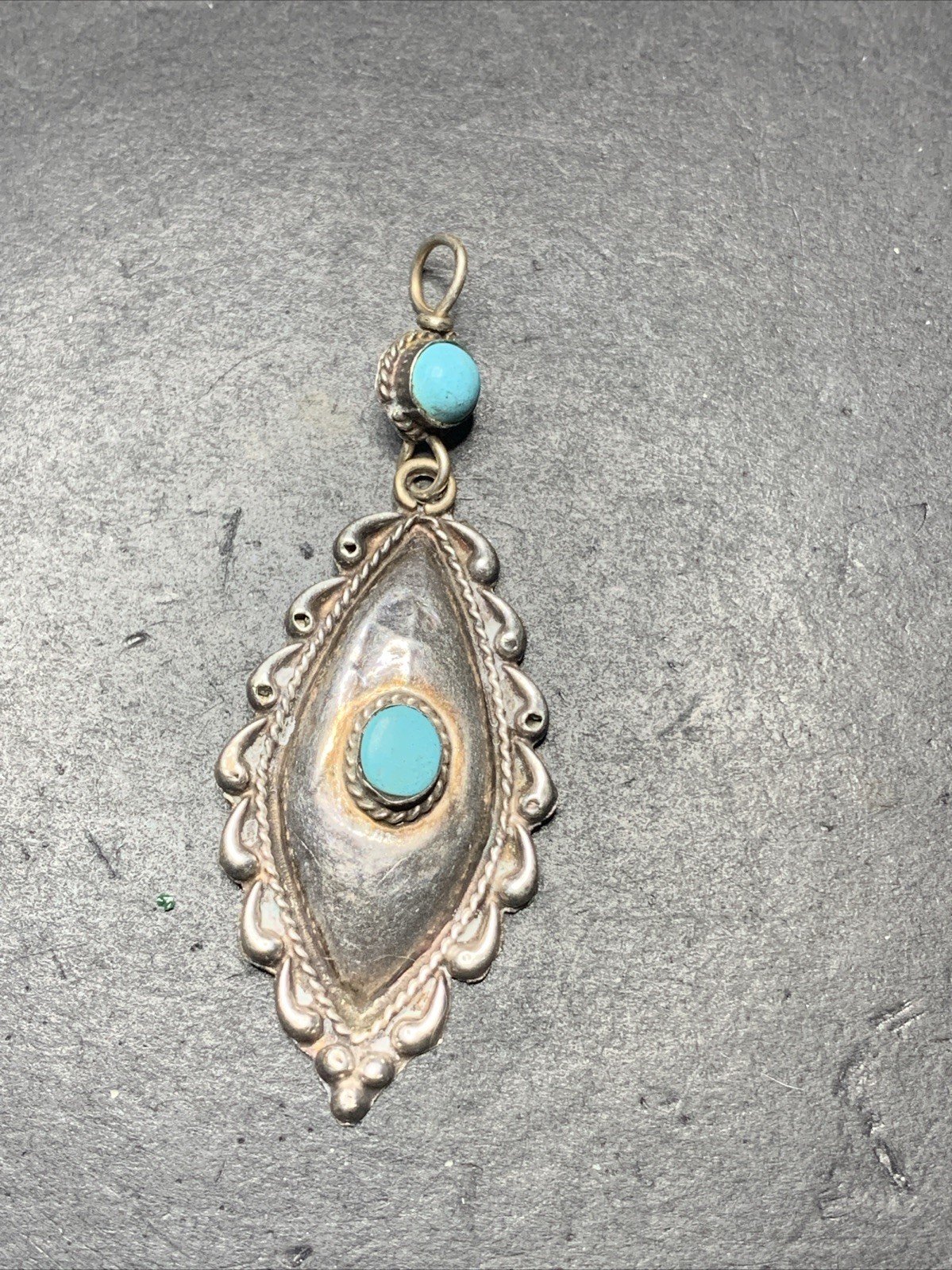 Sterling Silver 925 Lot Necklace Pendant C8 Navajo Shield Turquoise Unique Love