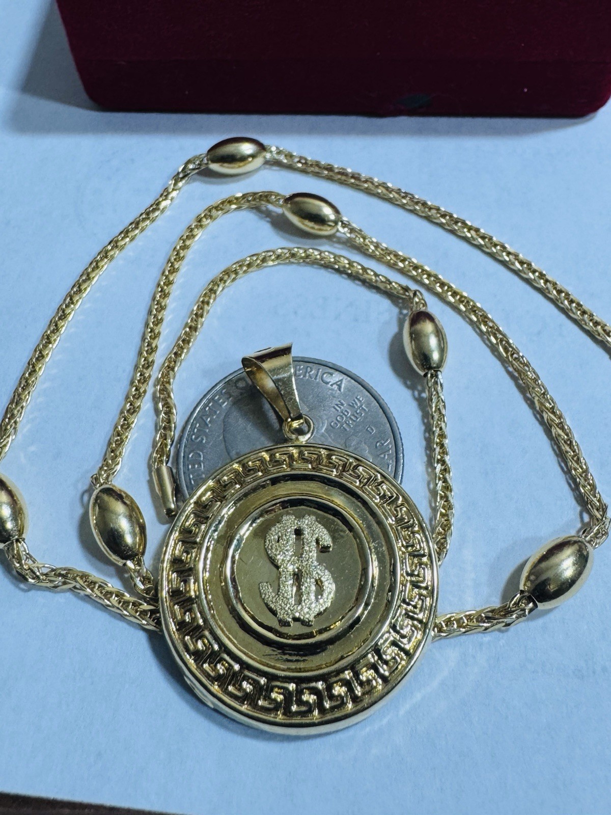 18K 750 Gold Oval Chain Dollar $ SET Necklace 17.6”/18” Long 9.6g 2.2mm WOMENS