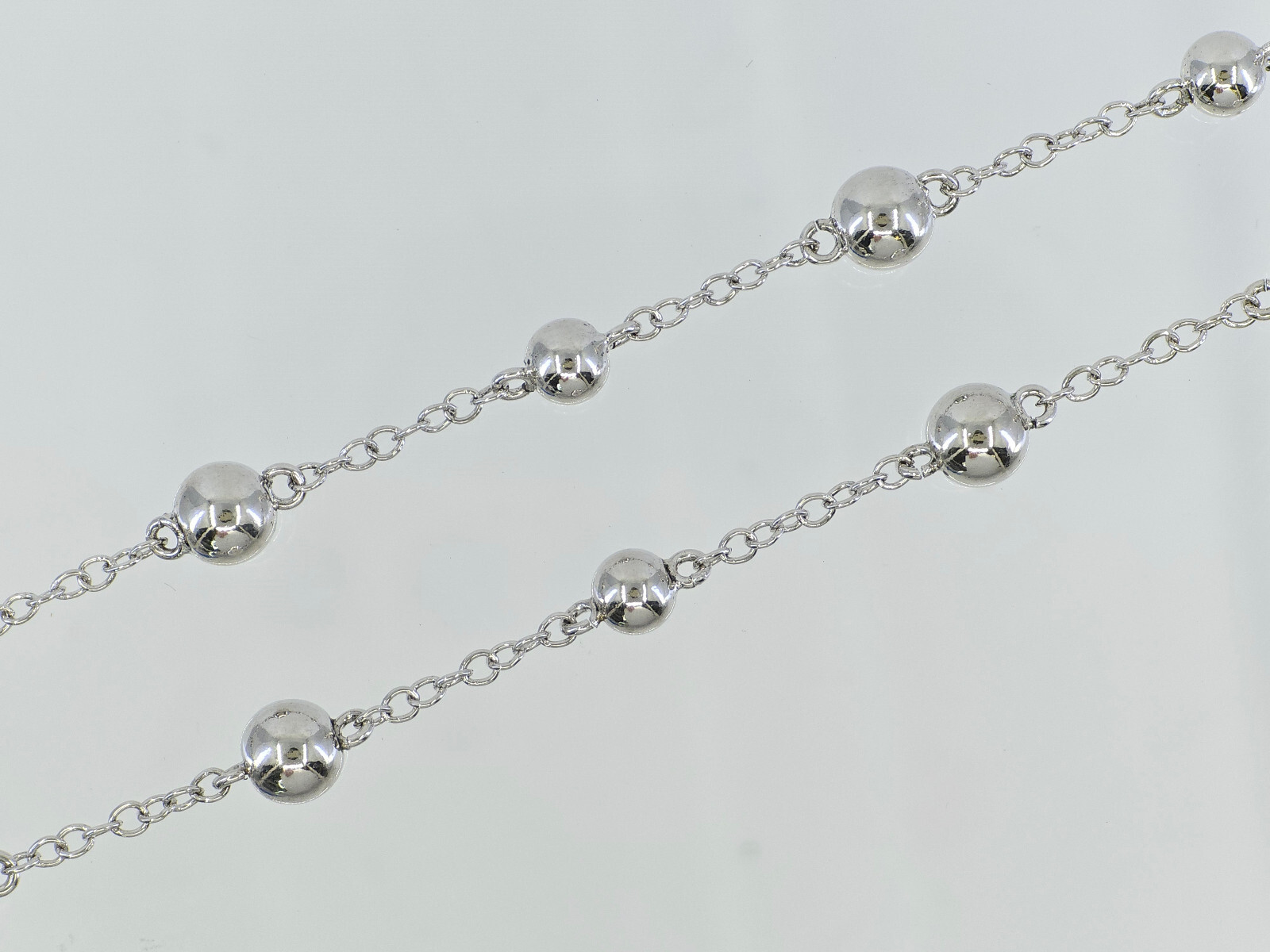 VTG 925 STERLING SILVER CURB LINK CHAIN & 6mm BEAD LONG STATION NECKLACE ~ 57 in