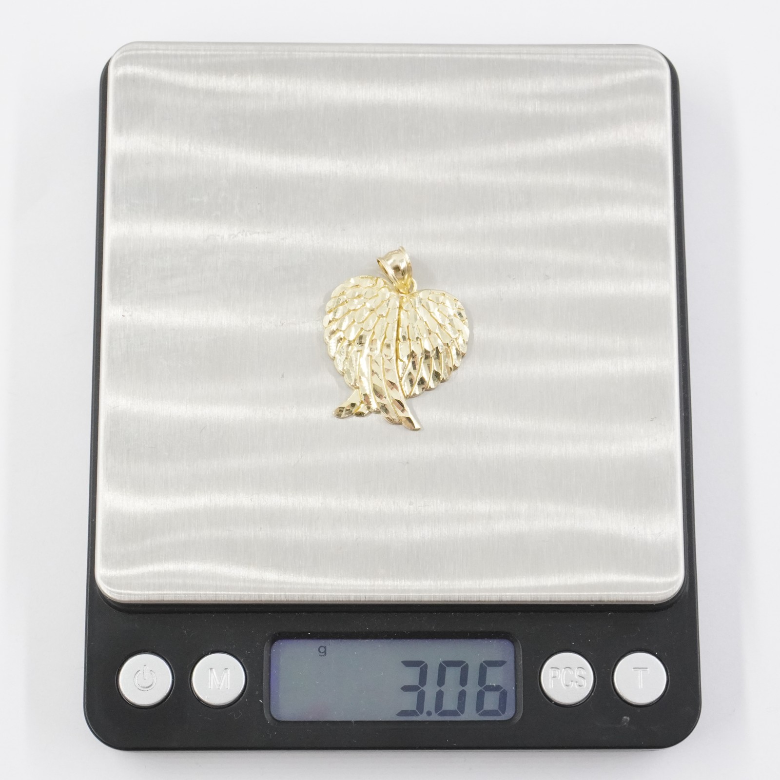 BAYAM Real 10K Yellow Gold Diamond Cut Angel Wings Heart 1 & 3/8in Pendant