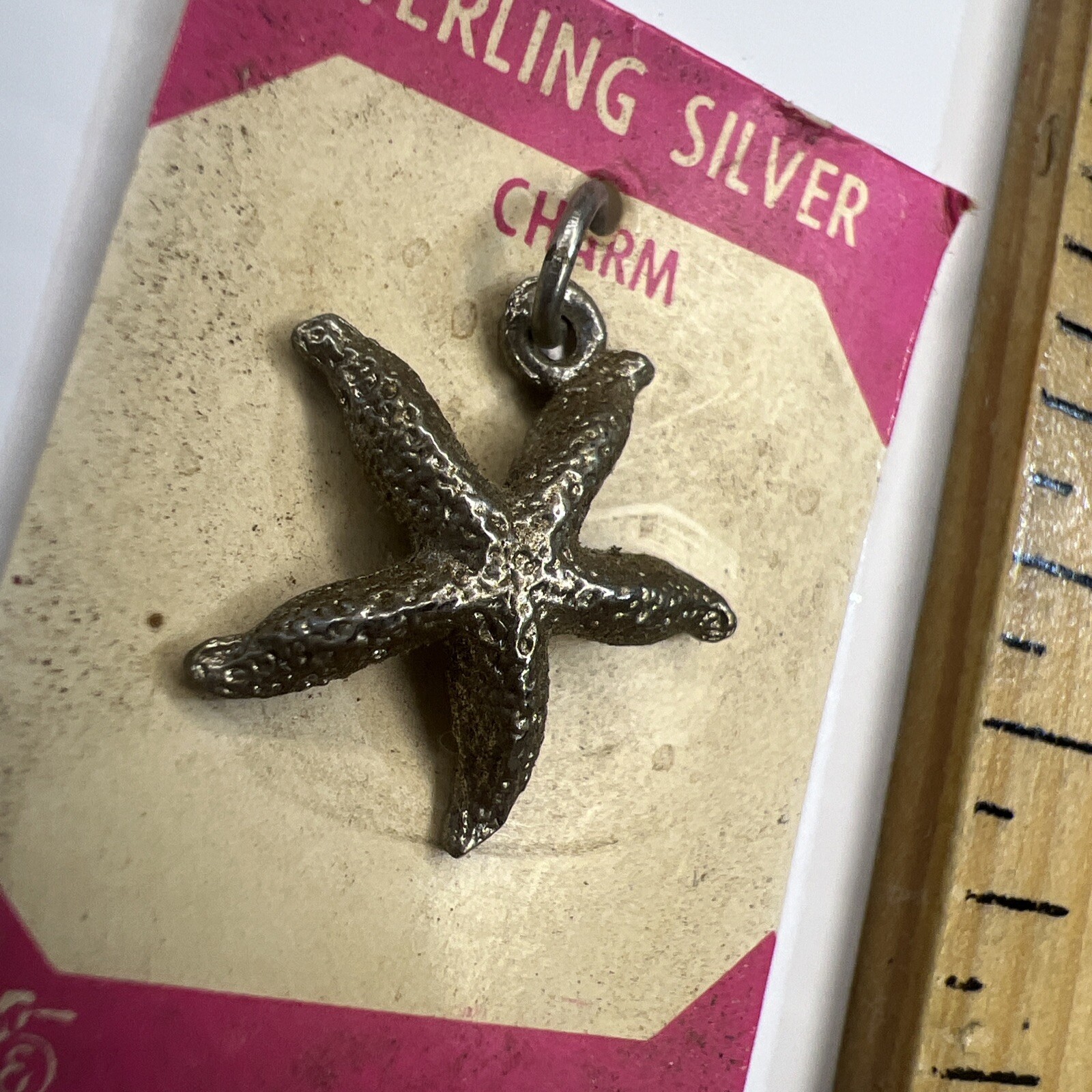 NOS 925 Sterling Silver Retro Charm Pendant Starfish Ocean Beach Souvenir Travel