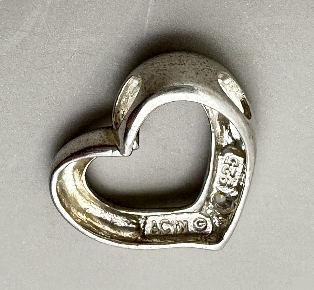 Floating Tilted Open Heart Pendant Clear Abstract Promise Sterling Silver