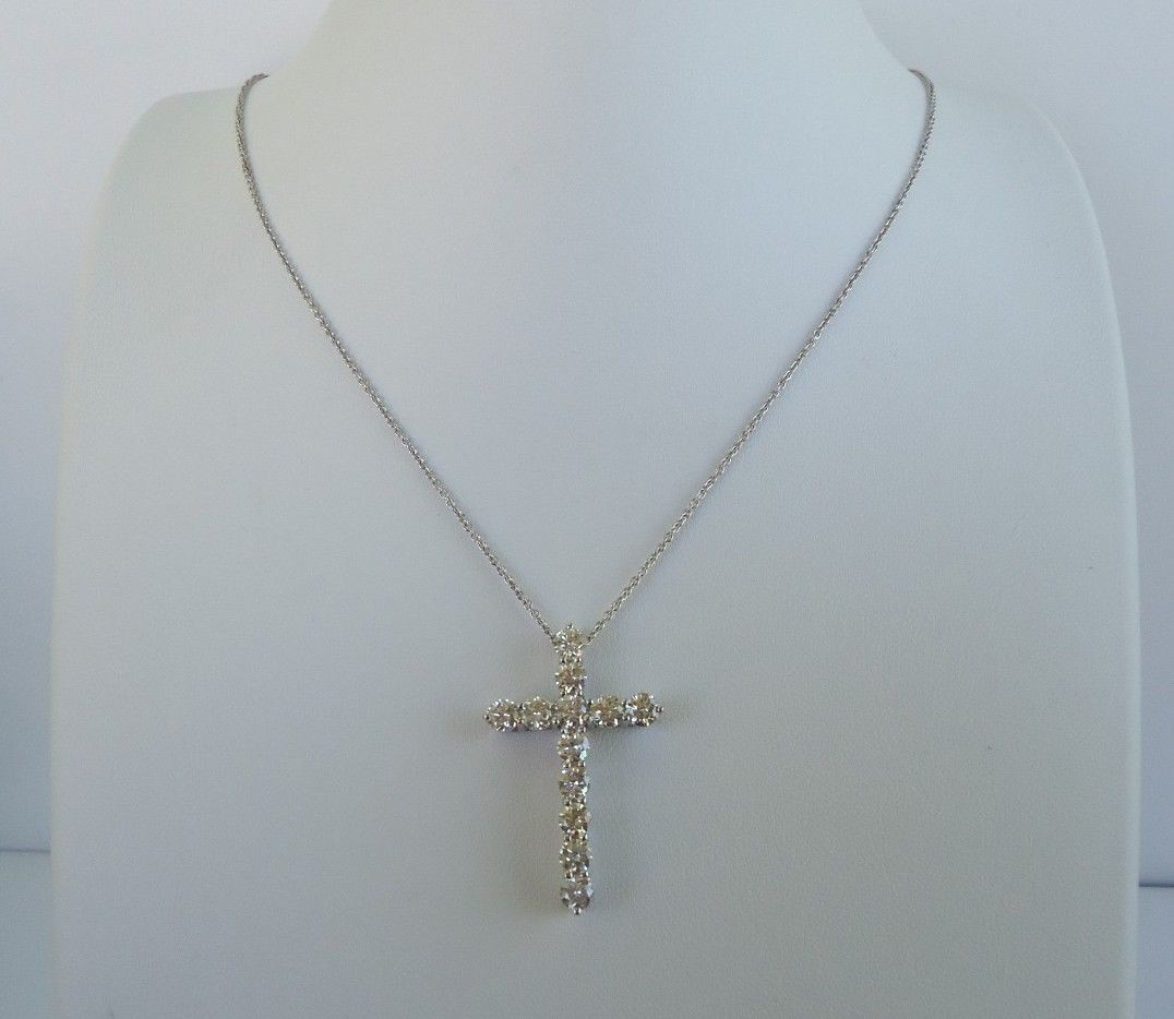 14K WHITE GOLD LADIES DESIGNER CROSS W/3 CTS GENUINE NATURAL DIAMONDS/SI-G/H CLR