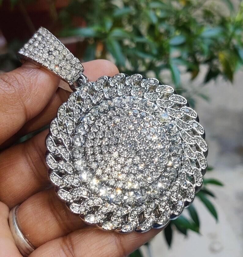 14K White Gold Plated 2Ct Round Lab-Created Diamond Custom Hip Hop Pendant,