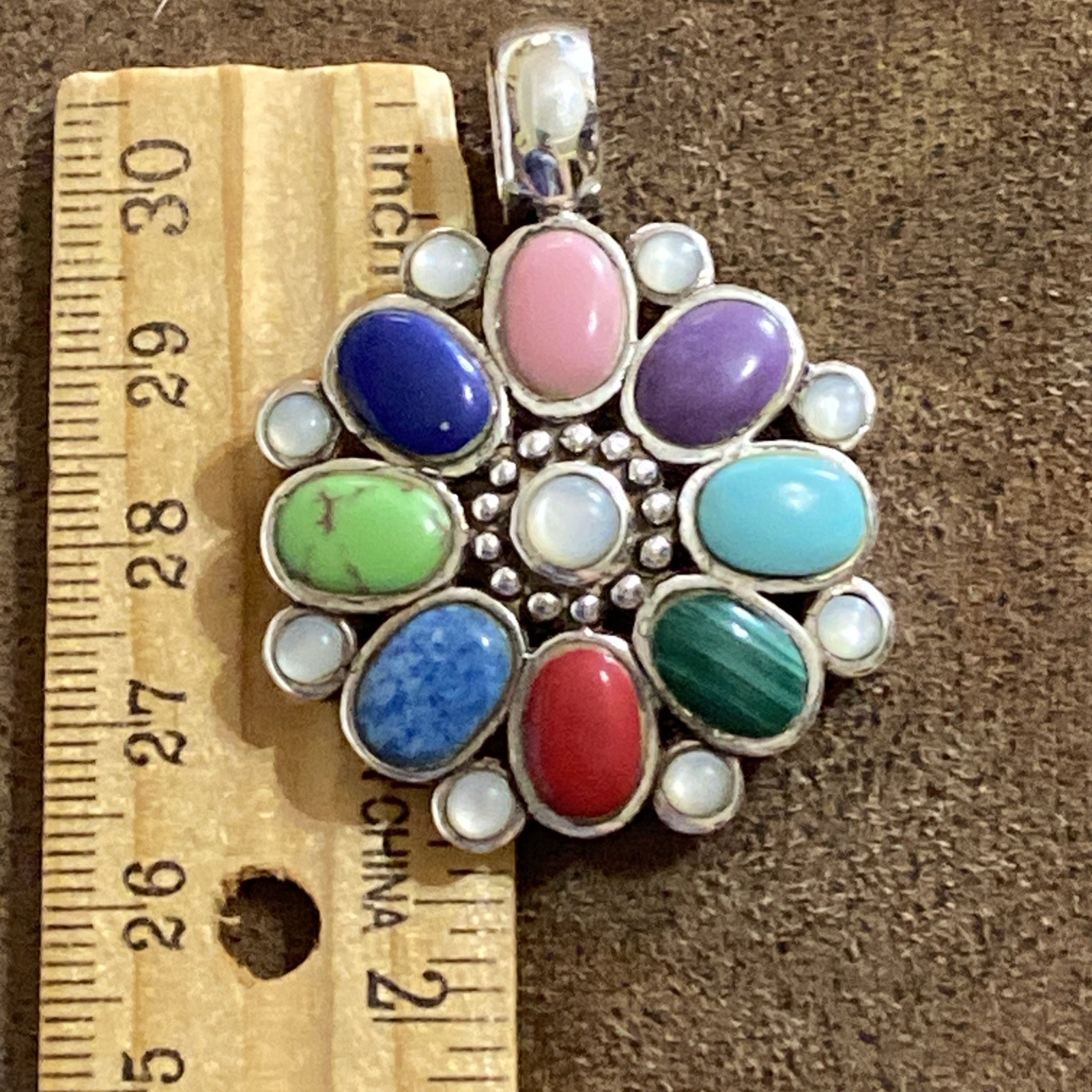 Sterling Silver Multi-Color Flower Necklace Pendant Signed SX 925 Thailand