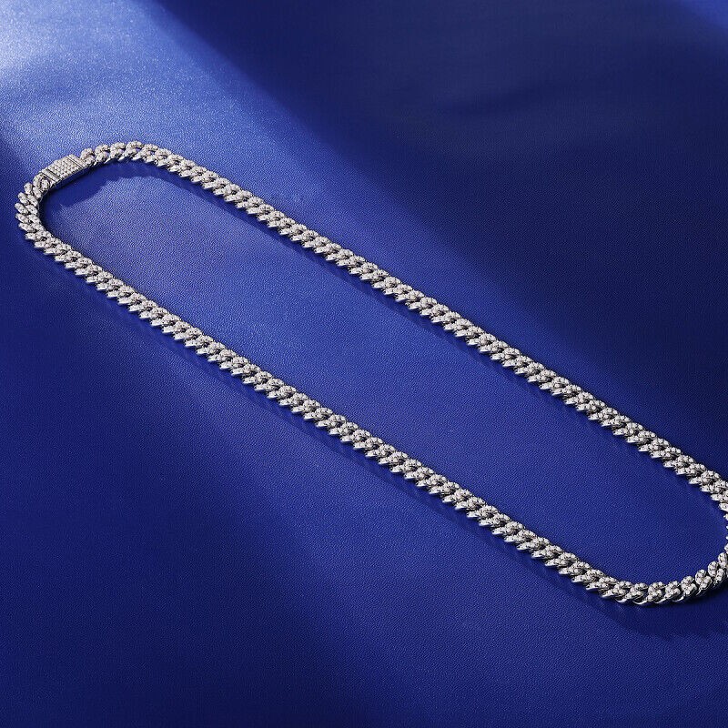 Real 8mm MOISSANITE Miami Cuban Link Chain Necklace Bracelet 925 Sterling Silver