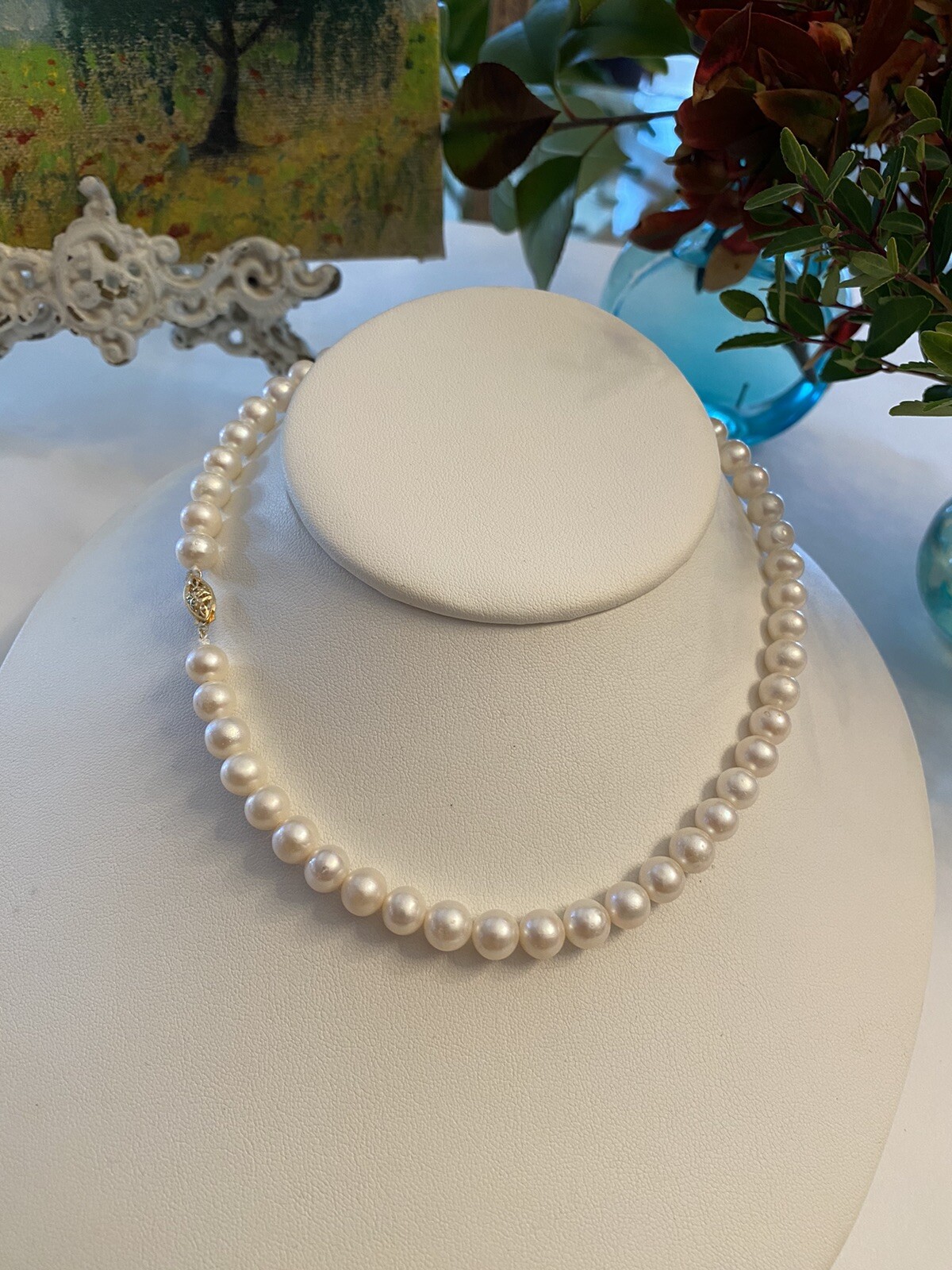 White Japanese Akoya Pearl 8mm 14K Gold Necklace