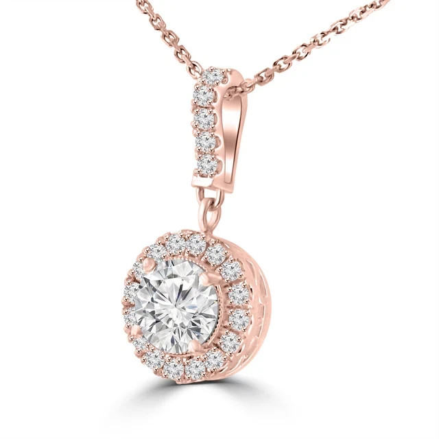 Women’s 1.65ct Lab Grown Diamond Halo Pendant Necklace 14K Rose Gold Plated