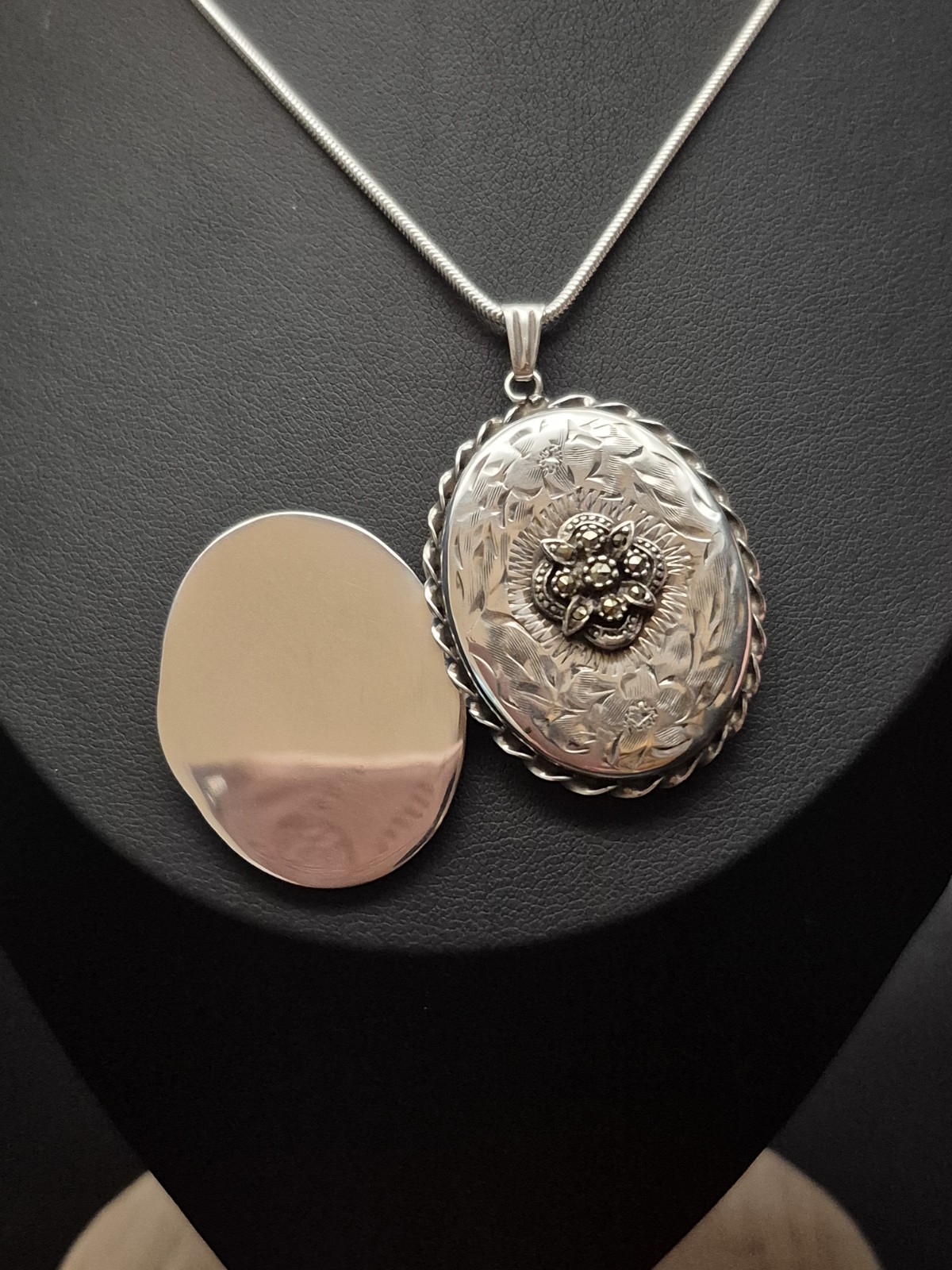 LOCKET – Fully Hallmarked Sterling Silver and Marcasite Double Photo Locket.