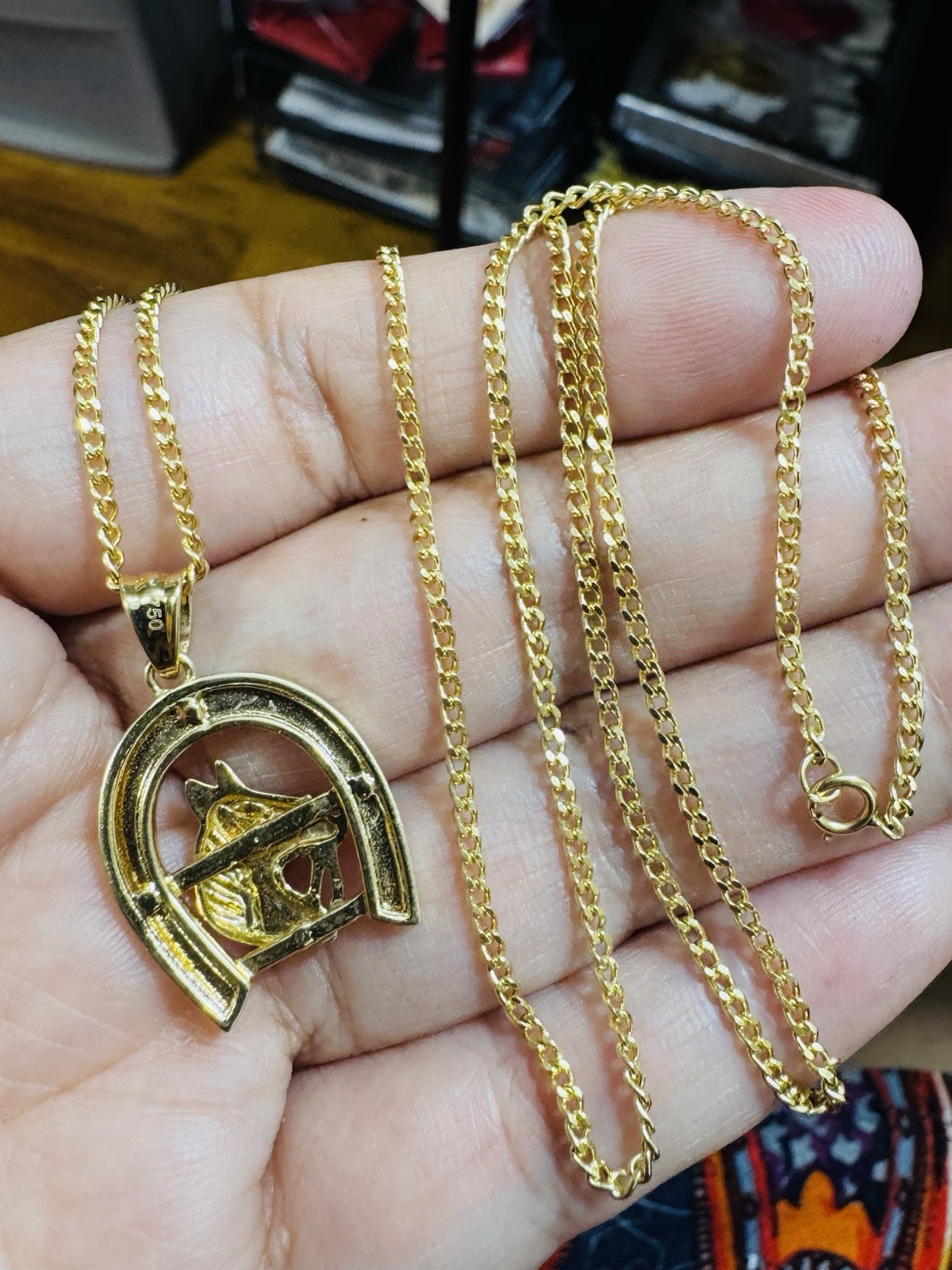 Rare 18K 750 Fine Genuine Gold Horseshoe Set Necklace 24”/23.5” Long 9.83g 2.2mm