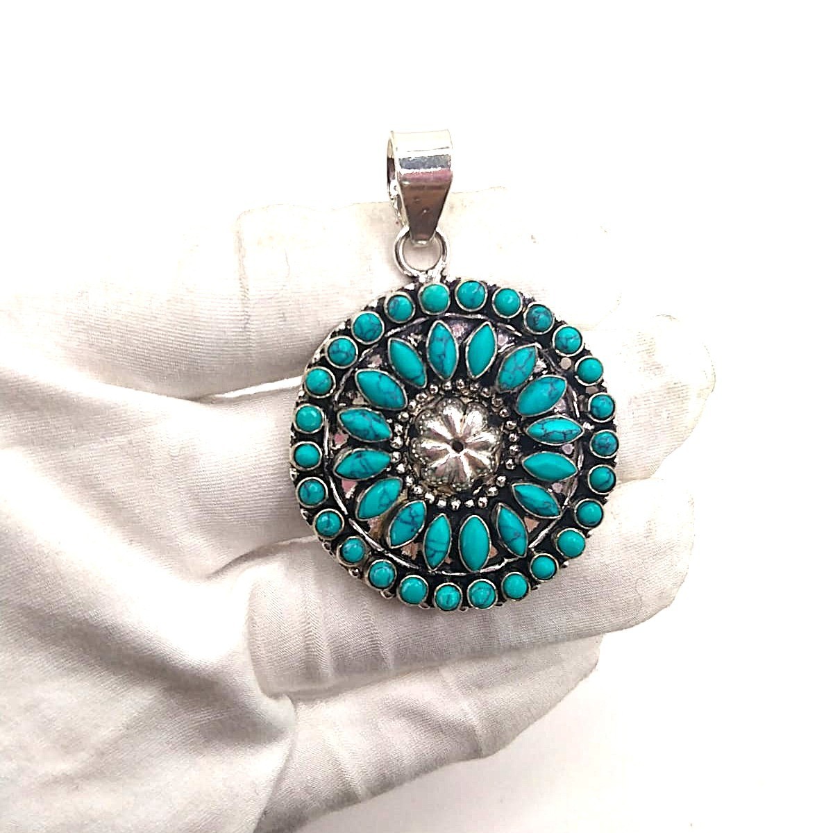 Turquoise Handmade Gemstone 925 Sterling Silver Jewelry Pendant Sz-2.3″