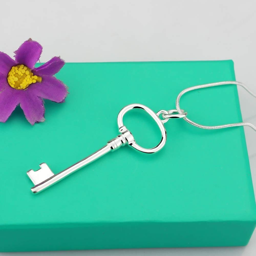 Classic female original silver necklace 925 silver key pendant necklace minim…