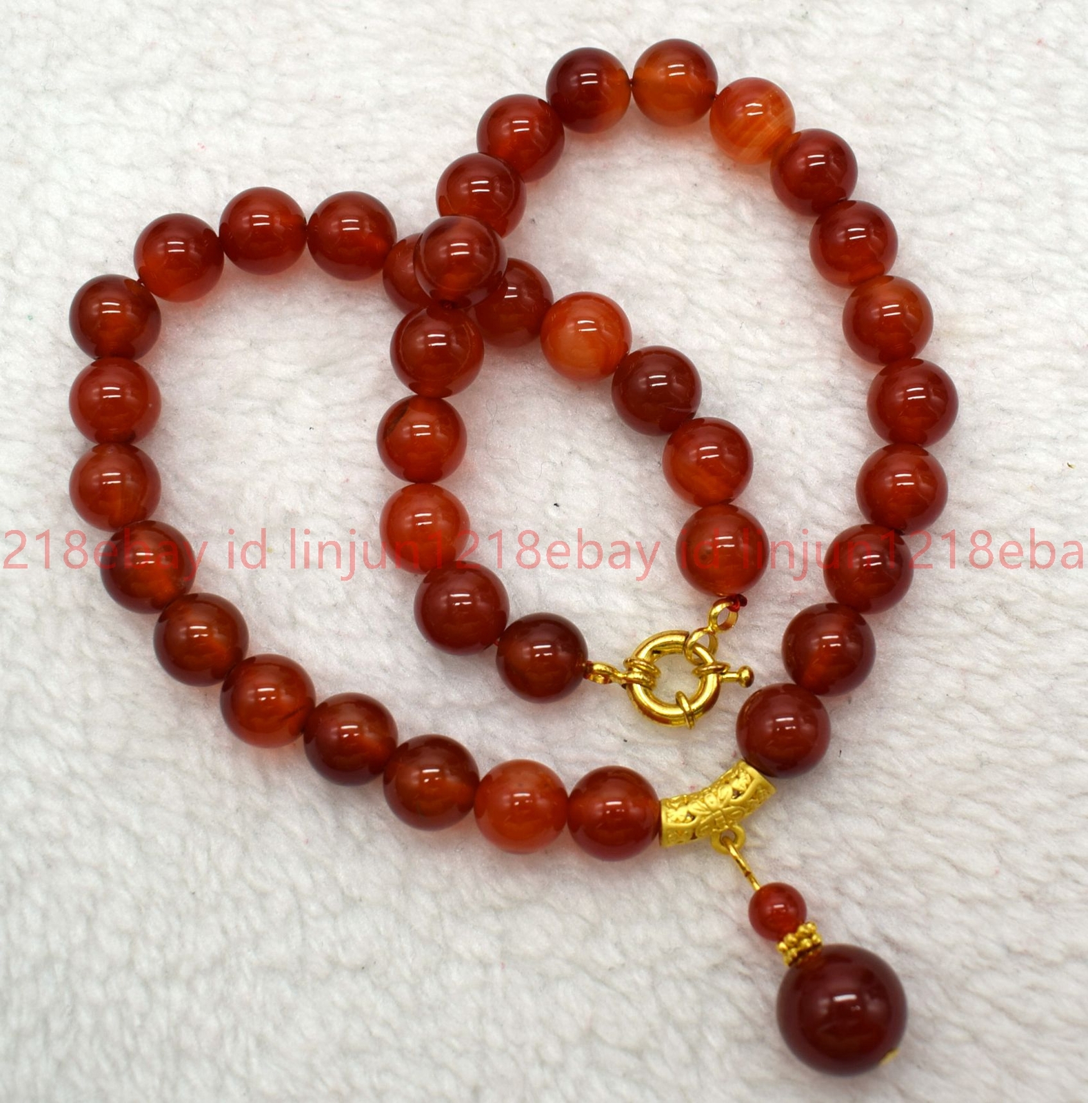 New Fashion Natural 8/10mm Red Carnelian Gemstone Round Beads Pendant Necklace